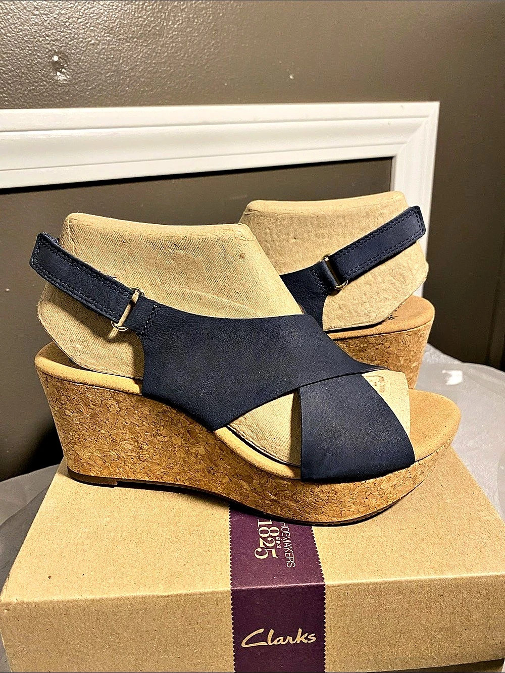 Clarks Annadel Erwynn Wedge Sandals Navy Blue US 7.5 M